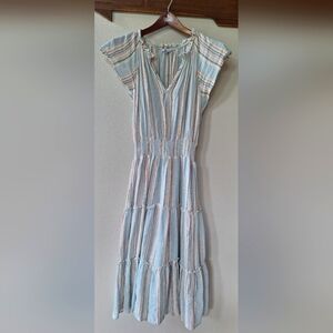 Rails Amellia Sag Harbour Stripe Linen Smocked Tiered Maxi Dress Womens Size S
